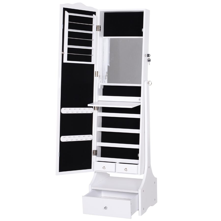 HOMCOM LED Schmuckschrank mit Spiegel und Schubladensockel Schmuck- und Accessoire-Organizer 45x36x150 cm   Aosom von HOMCOM