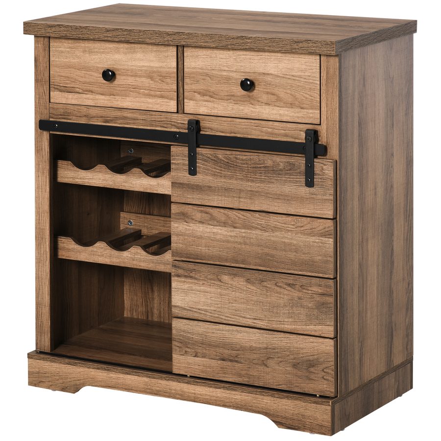 HOMCOM Küchenschrank mit 2 Schubladen, offenen Regalen und Weinständer, rustikaler Küchenschrank aus Holz und Metall, 80x39x86 cm, Holzfarbe   Aosom von HOMCOM