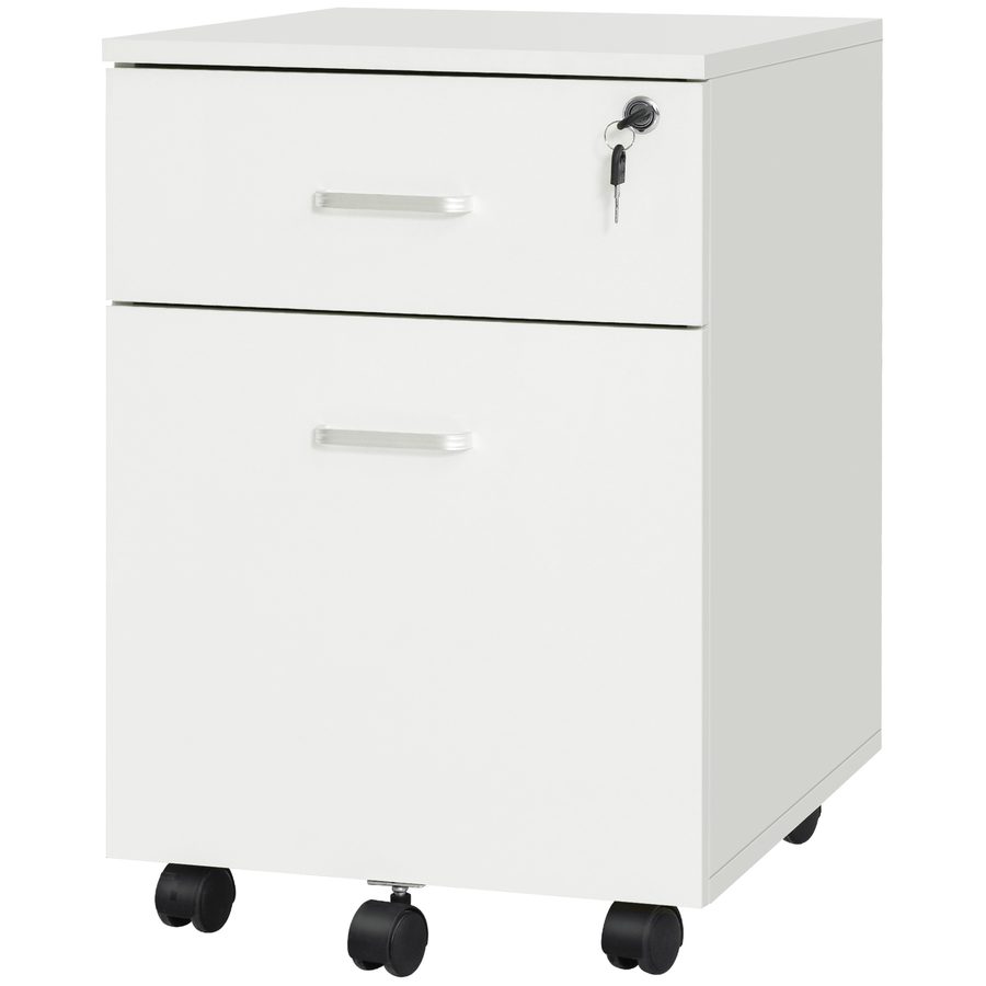 Vinsetto Büroschublade mit 2 Schubladen und 5 Rollen, Büroschrank aus Spanplatte mit Schloss, 40x49x58 cm, Weiß   Aosom von Vinsetto