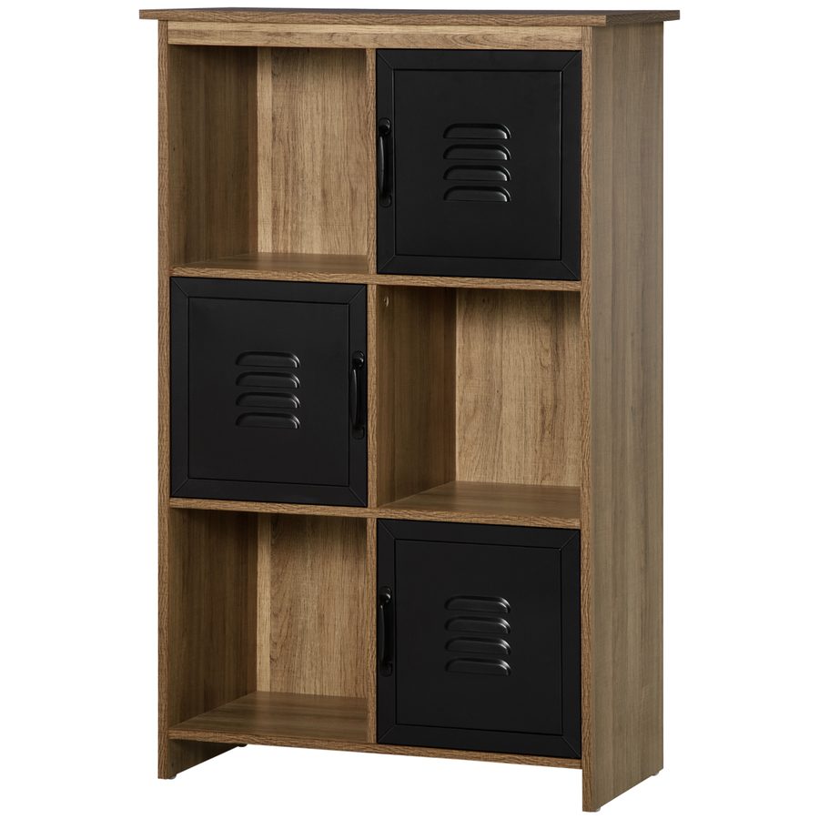 HOMCOM Industrielles Design-Bücherregal - Aufbewahrungsmöbel 3 Fächer 3 Schränke - Holzoptik mit schwarzen Metalltüren   Aosom von HOMCOM