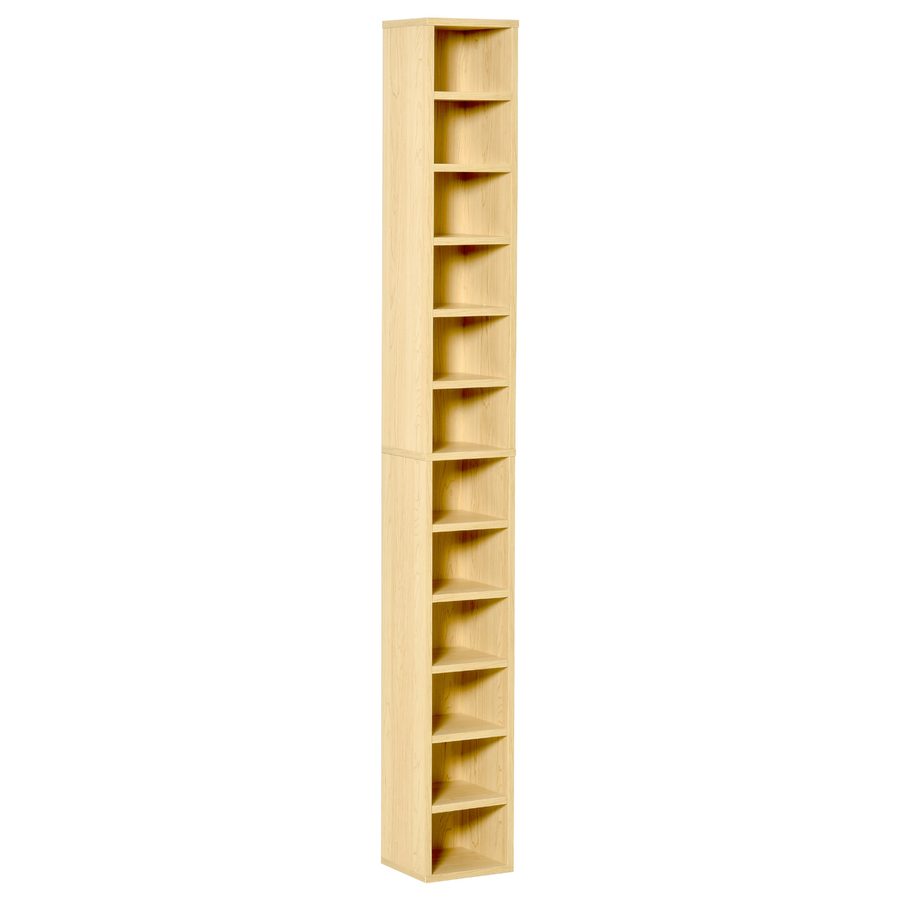 HOMCOM CD und DVD Aufbewahrung, CD/DVD Regal, Standregal mit 12 Fächern, max. 204 CD, 21 x 20 x 175 cm, Naturholz   Aosom von HOMCOM
