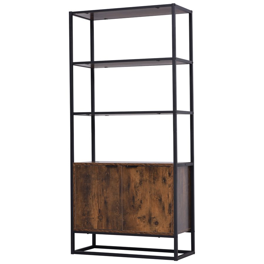 HOMCOM Bücherregal Standregal Büroregal Aktenregal Küchenregal 3 Regale mit 1 Schrank Industrie-Design E1 Spanplatte Metallrahmen 76 x 33 x 162,5 cm   Aosom von HOMCOM