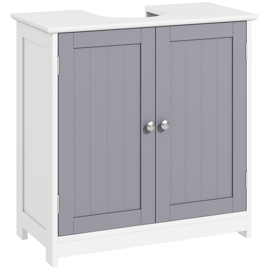kleankin Waschbeckenunterschrank Badezimmerschrank Waschtischunterschrank mit 2 Türen Regal verstellbar MDF Weiß+Grau 60 x 30 x 60 cm   Aosom von Kleankin