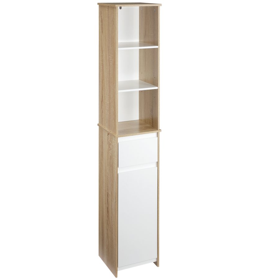 kleankin Badregal Badmöbel Badezimmerschrank Hochschrank Standschrank mit 3-stufigen offenen Regal Schublade Umschlagdesign platzsparend MDF    Aosom von Kleankin