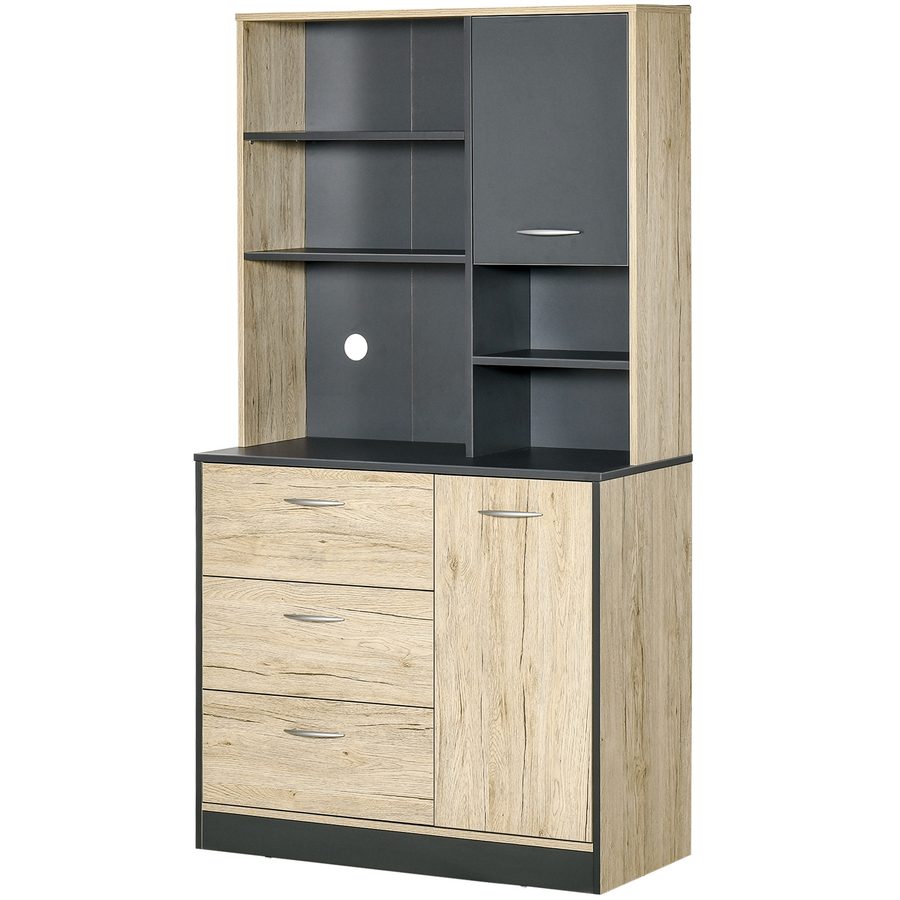 HOMCOM Küchenbuffet Küchenschrank mit vielfältigen Aufbewahrungsmöglichkeiten 2 Türen 3 Schubladen 3 Regale + große Arbeitsplatte 90L x 39B x 169H cm zweifarbig Eiche Grau   Aosom von HOMCOM