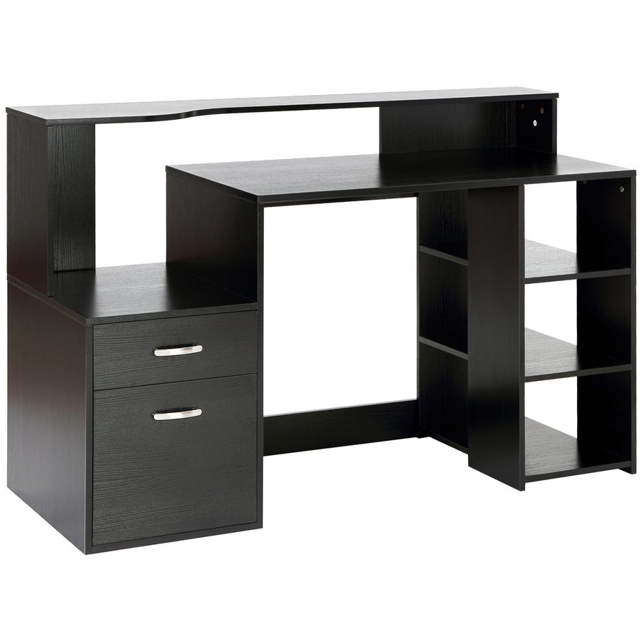 HOMCOM Schreibtisch mit Regal Computertisch Bürotisch mit Tischplatte für Drucker Schublade MDF Metall Schwarz 137 x 55 x 92 cm   Aosom von HOMCOM