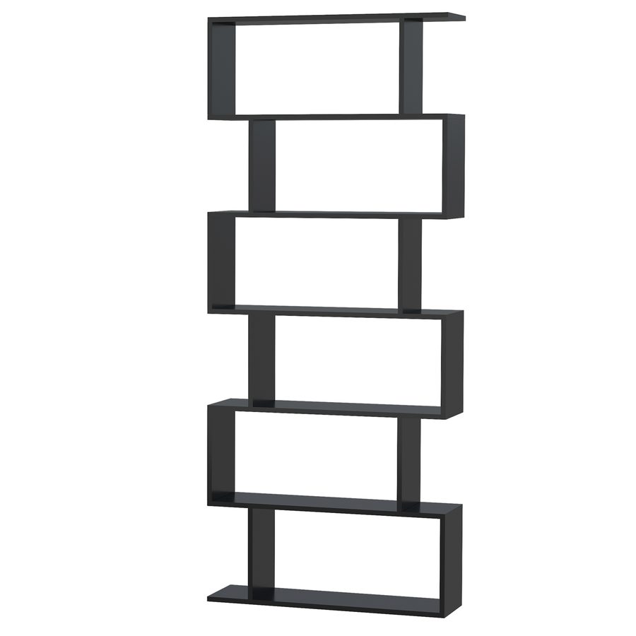 HOMCOM Bücherregal im Zickzack-Design 80B x 23T x 192H cm 6 Ebenen Schwarz   Aosom von HOMCOM