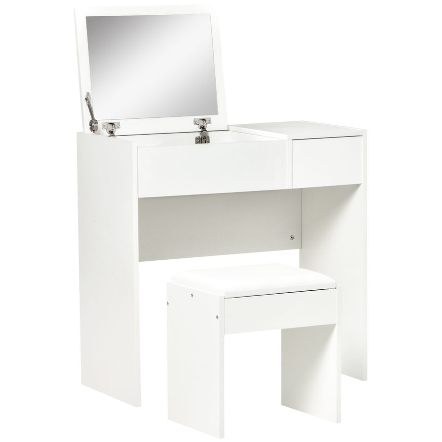 HOMCOM Schminktisch Frisiertisch Kosmetiktisch Klappspiegel mit Hocker Weiß 80 x 40 x 79cm   Aosom von HOMCOM