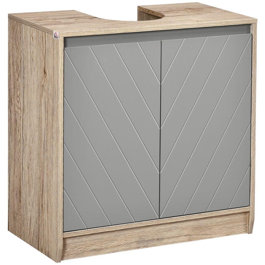 HOMCOM Waschbeckenunterschrank Badschrank Badmöbel mit 2 Türen Unterschrank MDF Grau+Eiche 60 x 30 x 59,8 cm   Aosom von HOMCOM