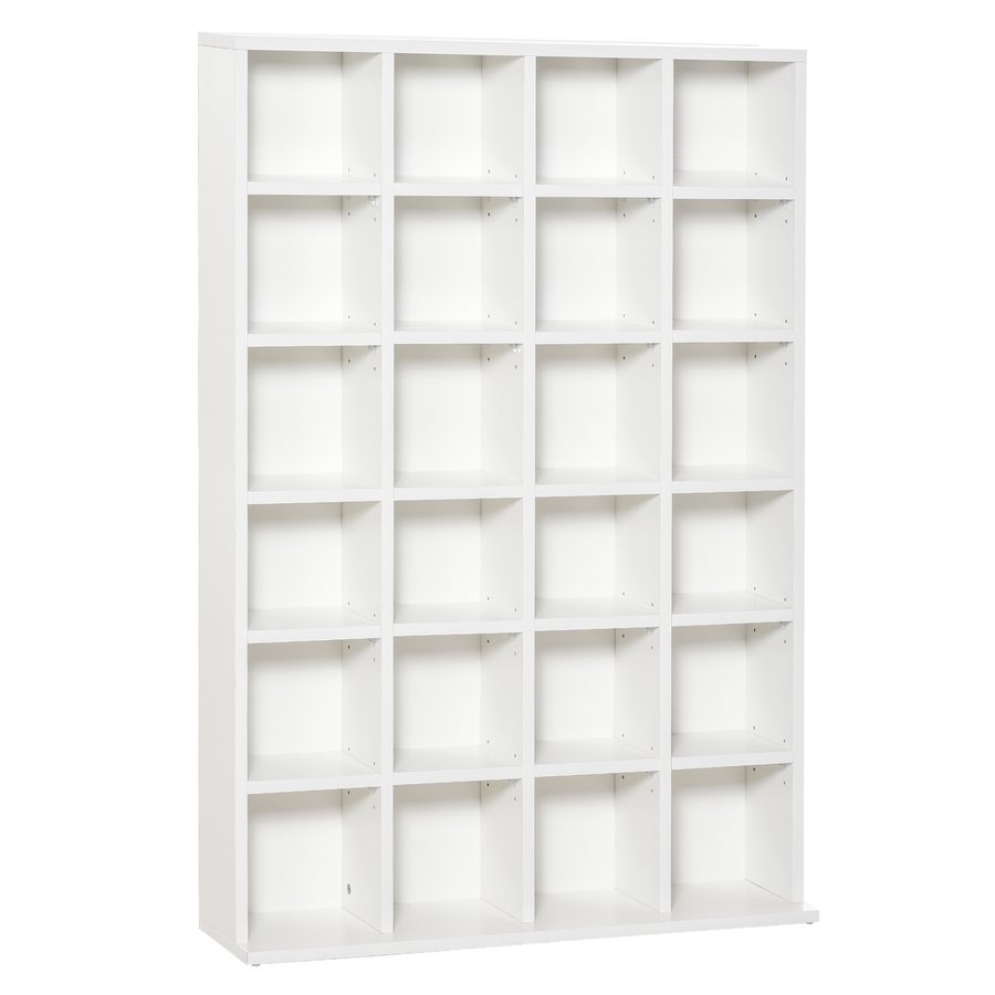 HOMCOM CD- und DVD-Aufbewahrung, Multimedia-Aufbewahrungsregal mit 24 Fächern, maximale Kapazität 480 CD/312 DVD, Bücherregal aus Holz mit verstellbaren Regalen, 89 x 20 x 130,5 cm, weiß   Aosom von HOMCOM