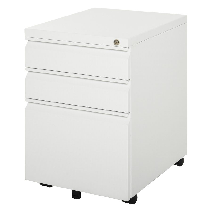 Vinsetto Rollcontainer Büroschrank mit 3 Schubladen und Rädern, kompakter Stahl mit konkavem Griff, Weiß 39x48x60cm   Aosom.de von Vinsetto