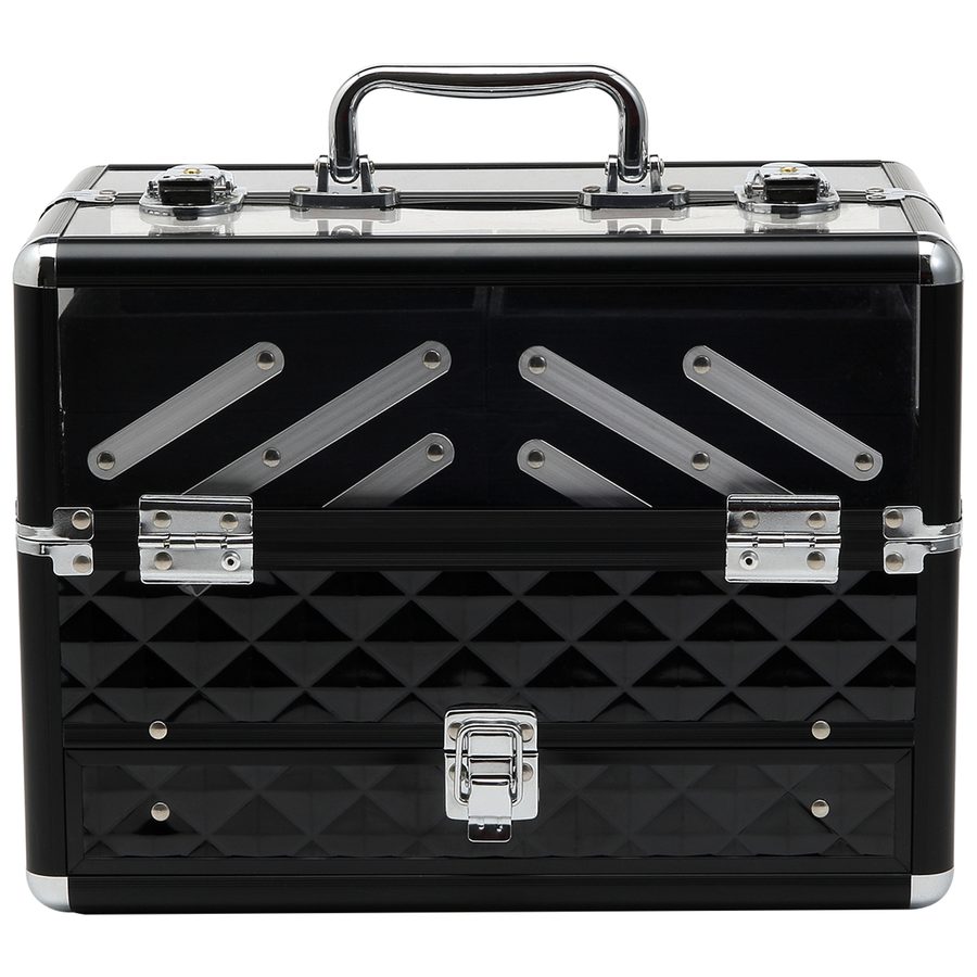 HOMCOM Make-up-Koffer - Kosmetikkoffer - Aufbewahrung von Schönheitsprodukten - Maße 30L x 18B x 22H cm - Aluminium Acryl Griffschloss Schwarz   Aosom von HOMCOM