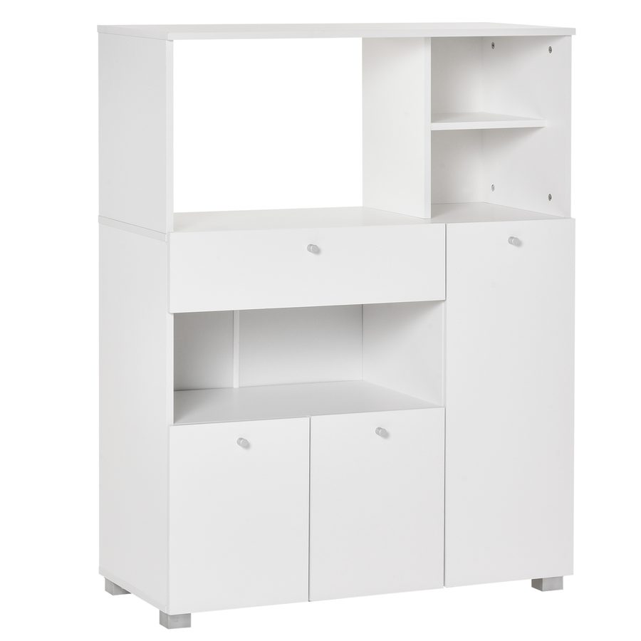 HOMCOM Mikrowellenmöbel Küchenschrank Küchenaufbewahrungsbuffet mit 2 Schränken, 4 Fächern, Schublade, 90L x 40B x 120H cm in Weißem Holz   Aosom von HOMCOM