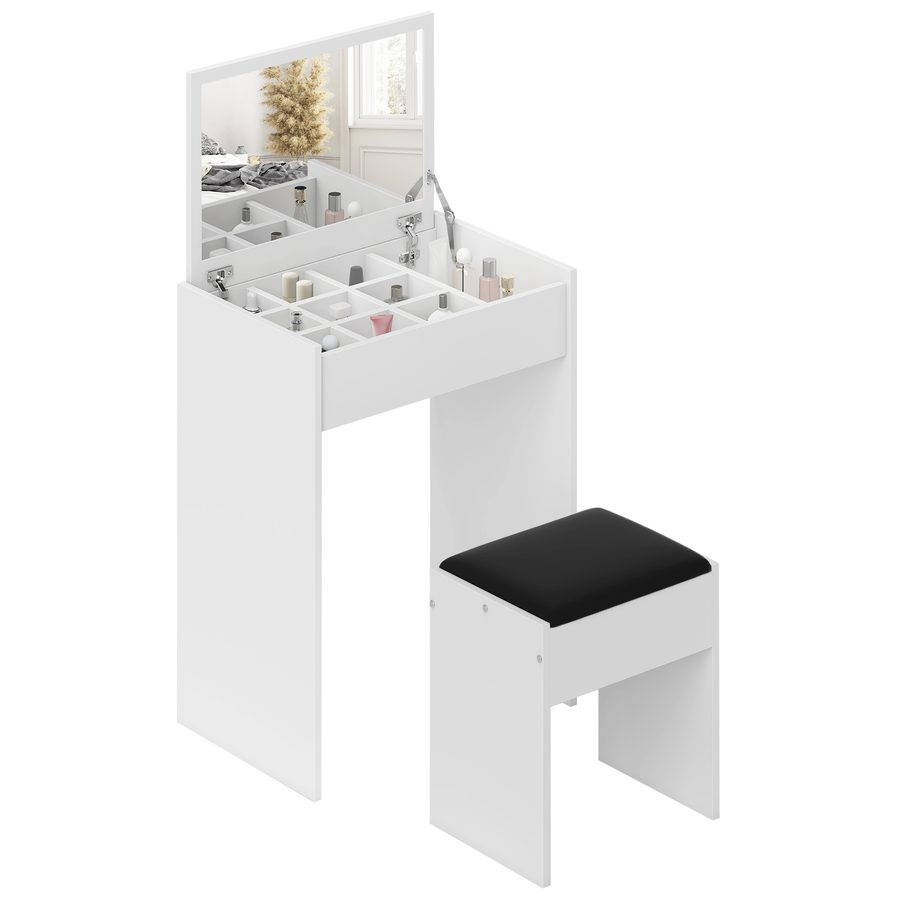 HOMCOM Schminktisch Kosmetiktisch mit Hocker und Klappspiegel, Frisiertisch in Weiß 60x40x79cm, ideal für Schlafzimmer & Make-up   Aosom.de von HOMCOM