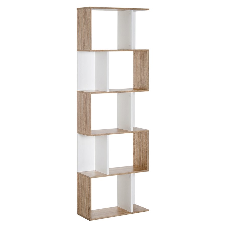 HOMCOM Bücherregal S-förmig Ausstellungsregal Standregal Büroregal 5-stöckiger moderner Raumteiler Spanplatte Weiß 60 x 24 x 184,5 cm   Aosom von HOMCOM