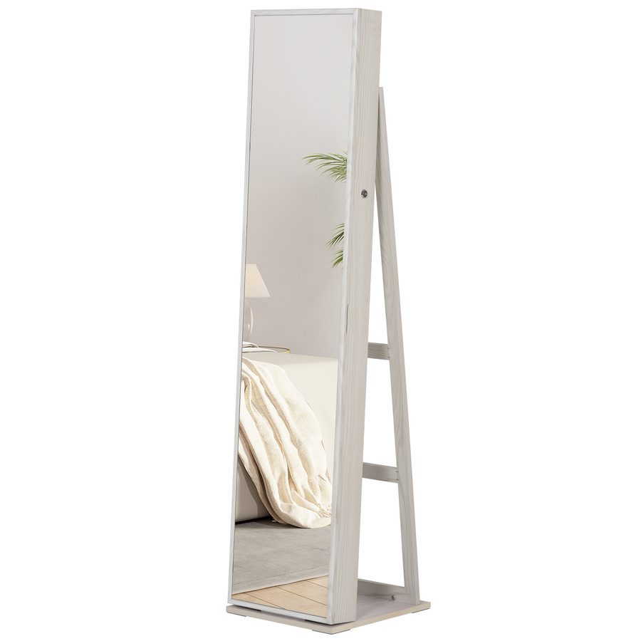 HOMCOM Schmuckschrank mit Spiegel auf Fußständer, mehrere Aufbewahrungsmöglichkeiten und LED-Beleuchtung Weiß, Maße: 38B x 38T x H157 cm   Aosom von HOMCOM
