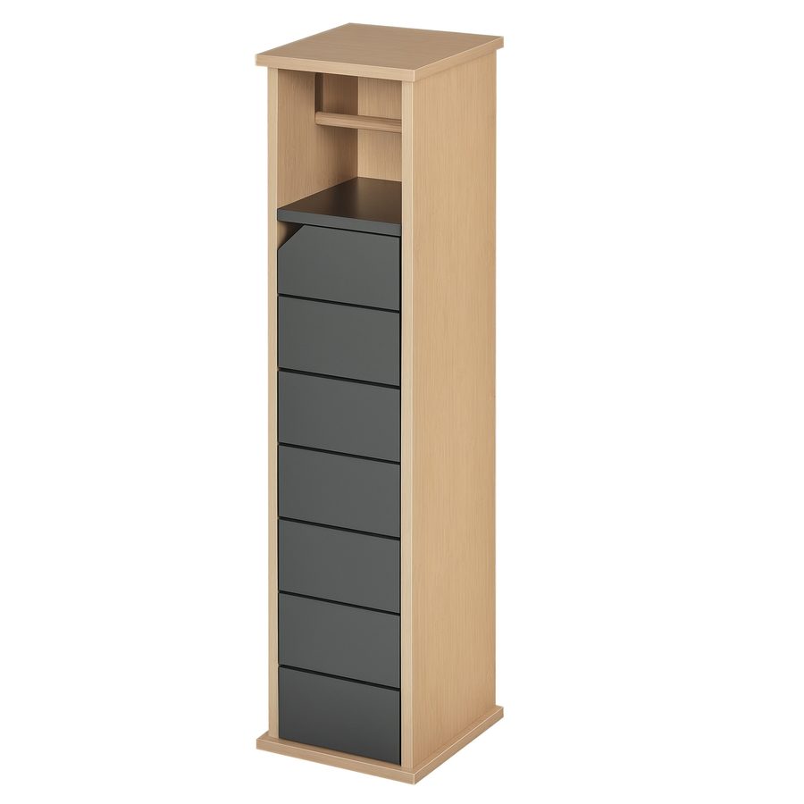 HOMCOM Badezimmerschrank mit höhenverstellbarem Regal Badmöbel mit Tür Toilettenpapier Handtuchhalter versteckter Griff MDF Bambus Braun+Grau   Aosom von HOMCOM