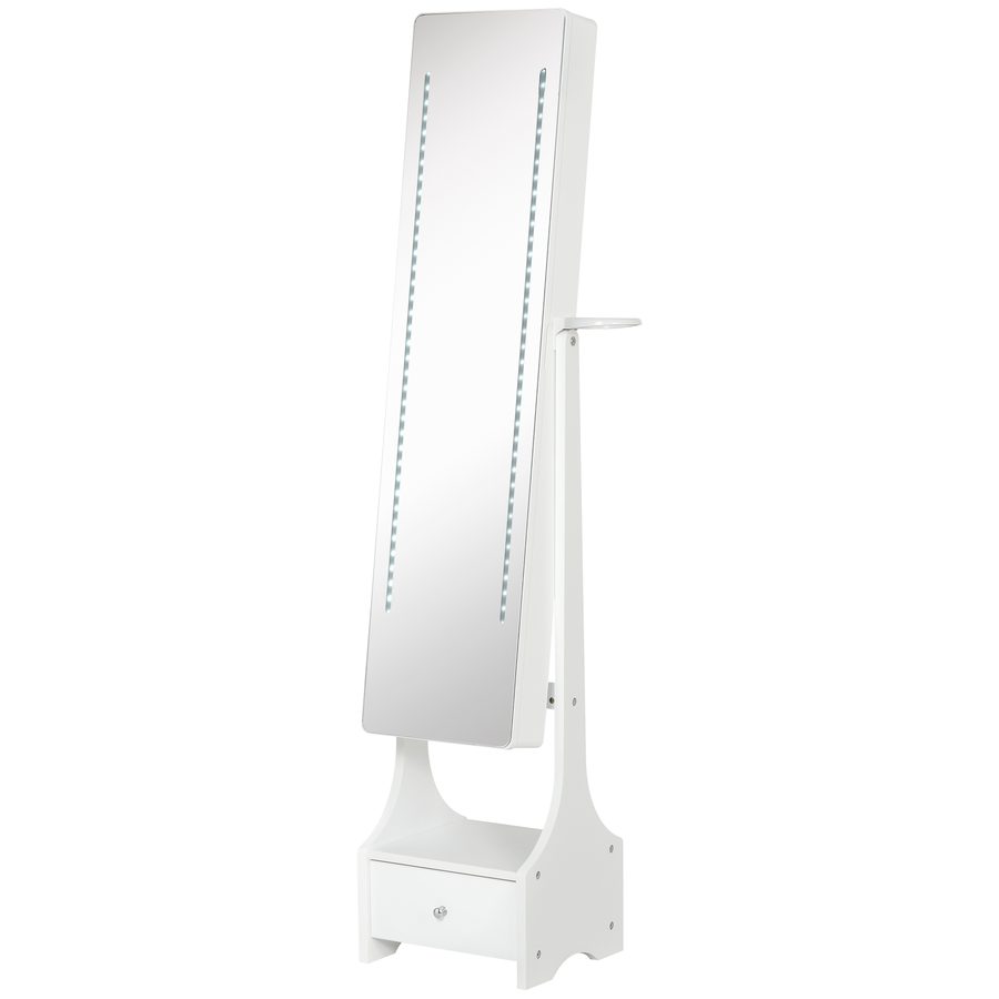HOMCOM Spiegelschrank Weiß LED Schmuckschrank Schmuckregal MDF Weiß 37 x HOMCOM LED Schmuckschrank 2 in 1 Schmuckregal Spiegelschrank mit Schublade   Aosom von HOMCOM