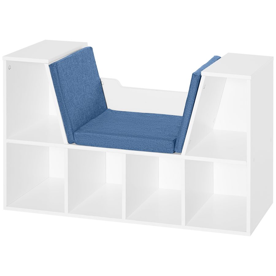 HOMCOM Bücherregal Bank 2-in-1 Design Contemporain 6 Fächer 3 Kissen 102L x 30B x 61H cm Weiß Blau   Aosom von HOMCOM