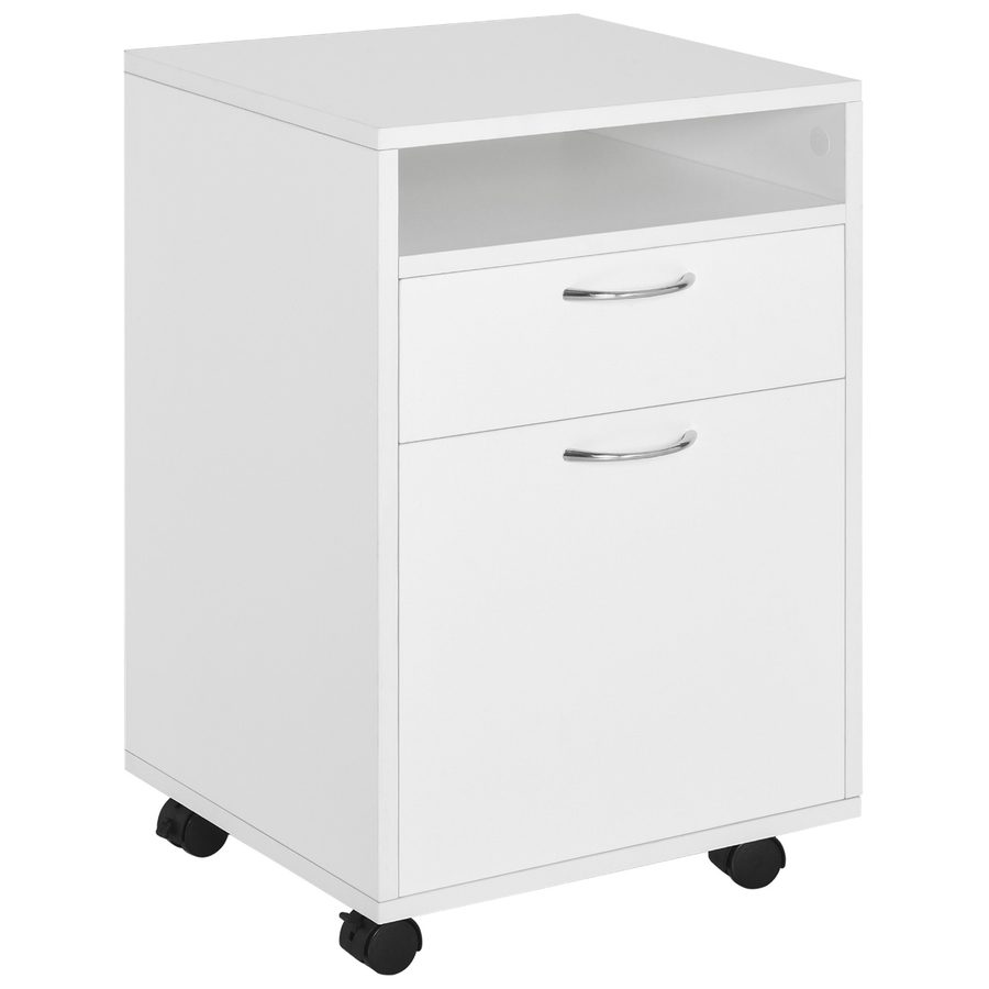 HOMCOM Rollcontainer, Aktenschrank, Bürocontainer mit Schublade, Büroschrank, Aufbewahrung Container, Spanplatte, Weiß, 40 x 35 x 60 cm   Aosom von HOMCOM