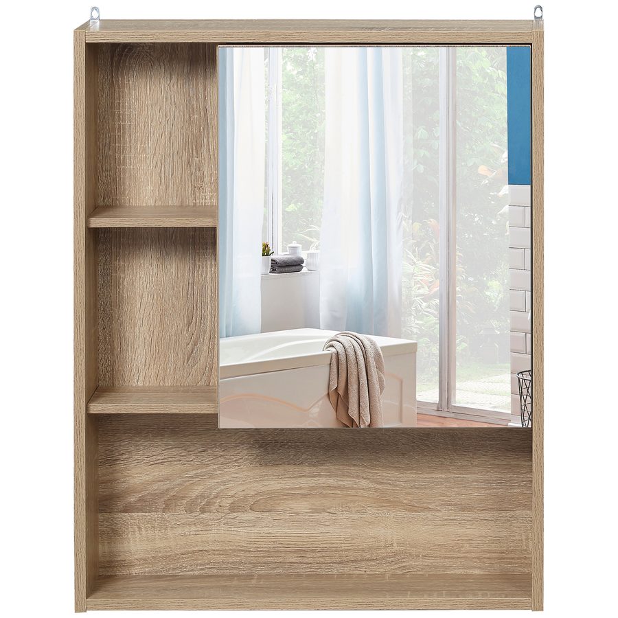 HOMCOM Wandspiegel mit Spiegel für Badezimmerschrank Hängendes Aufbewahrungsmöbel Farbe Eichenholz Maße 60L x 15B x H76 cm   Aosom von Kleankin