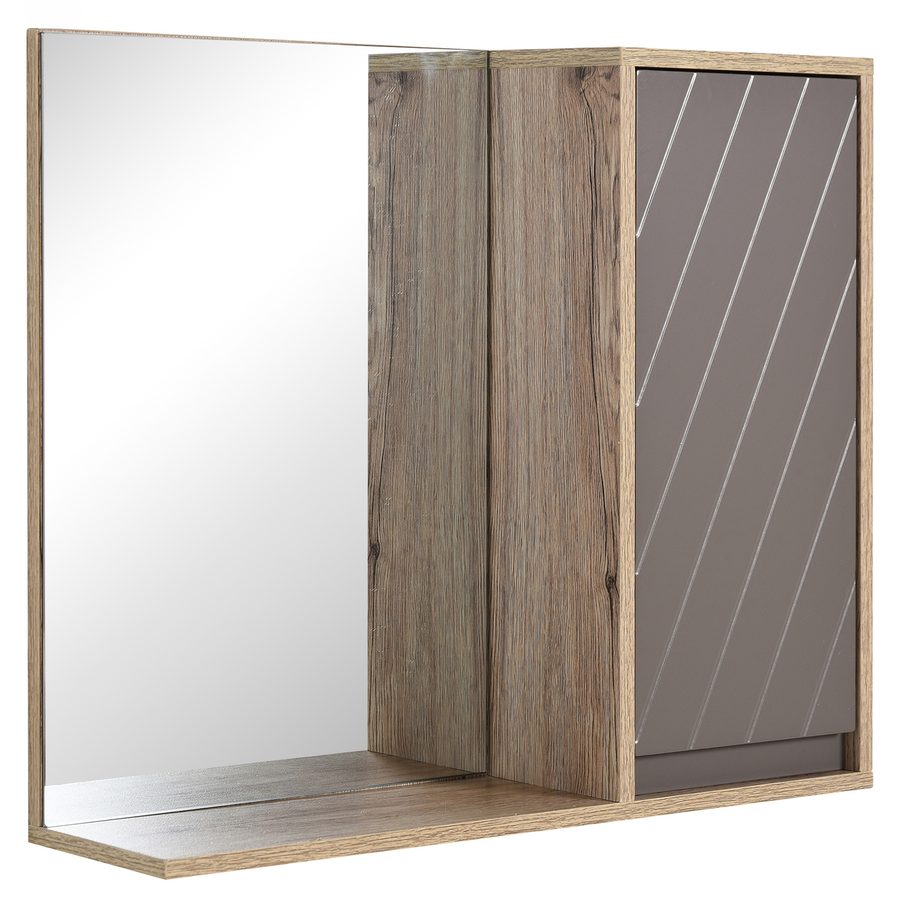HOMCOM Spiegelschrank Badschrank Hängeschrank Badmöbel Wandschrank Mehrzweckschrank, Spanplatte+MDF, Grau+ Natur,57 x 14,2 x 49,2 cm   Aosom von HOMCOM