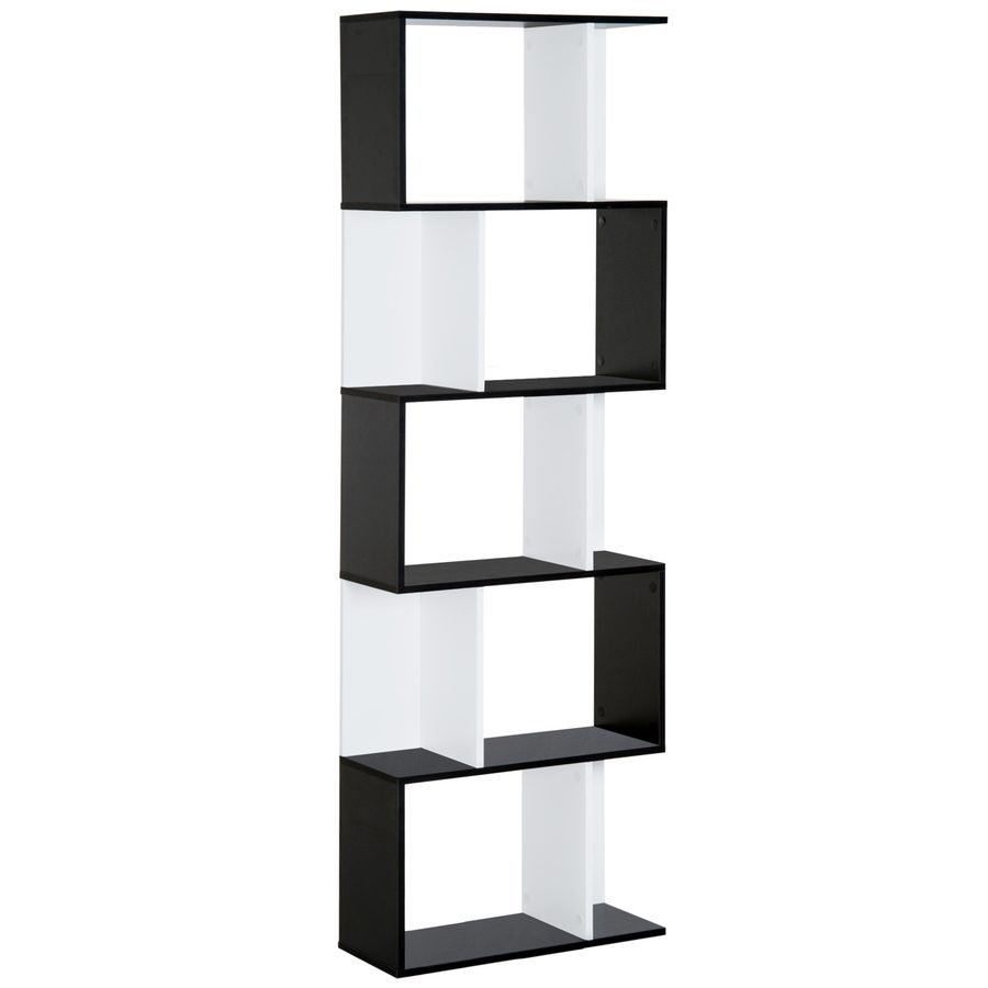 HOMCOM Bücherregal S-förmig Ausstellungsregal Standregal 5-stöckiger moderner Raumteiler Spanplatte Schwarz 60 x 24 x 184,5 cm   Aosom von HOMCOM
