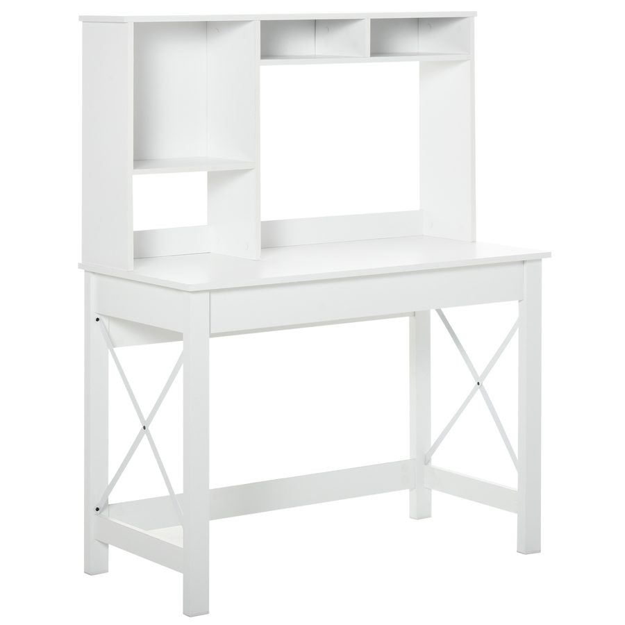 HOMCOM Schreibtisch mit Aufbewahrung, Bücherregal-Schreibtisch, moderner Holzschreibtisch mit Regalen und großer Tischplatte für kleine Räume, Home Office, Schlafzimmer, 105 x 50 x 137,5 cm, Weiß   Aosom von HOMCOM