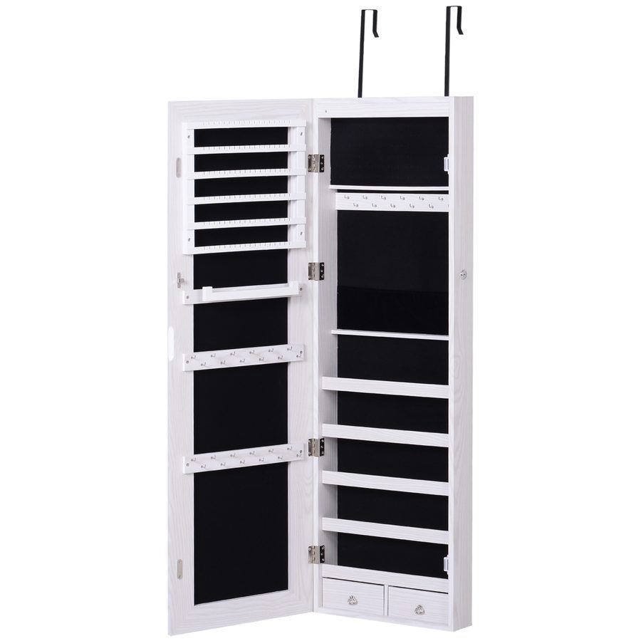 HOMCOM Schmuckschrank Spiegelschrank Wandschrank mit LED Wand-/Türmontage MDF Weiß 37 x 120 x 10 cm   Aosom von HOMCOM