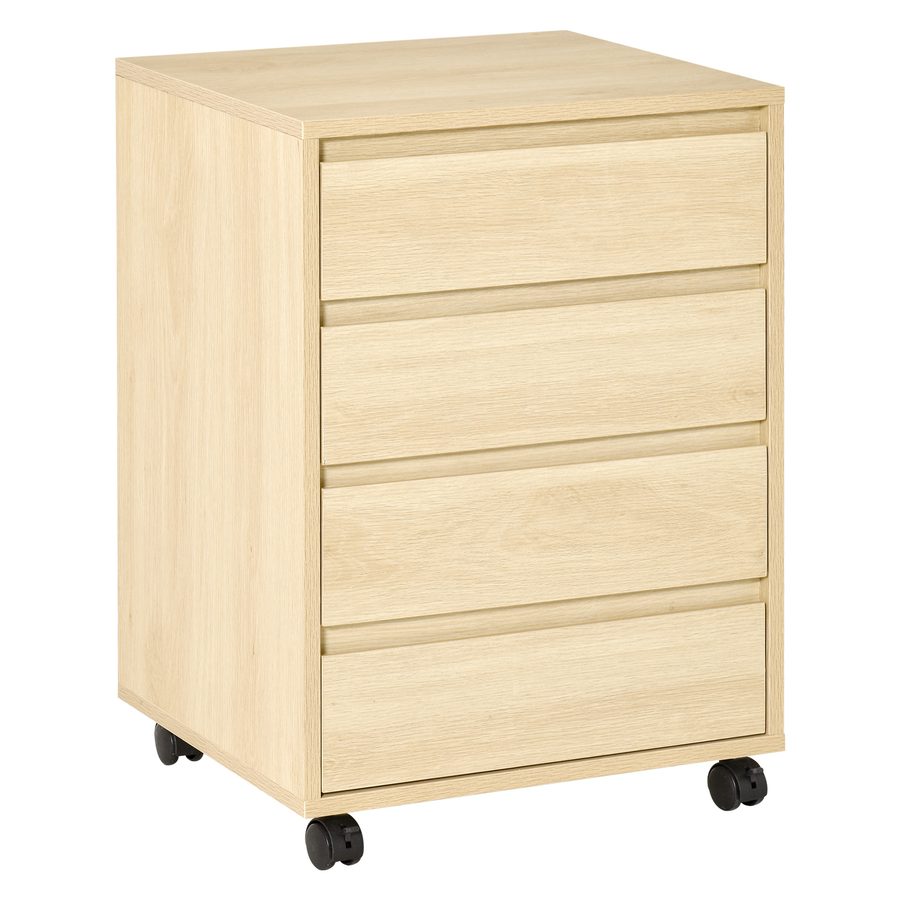 HOMCOM Rollcontainer Aktenschrank Büroschrank mit 4 Schubladen Lagerschrank Aufbewahrung Container MDF Natur 46 x 40 x 65 cm   Aosom von HOMCOM