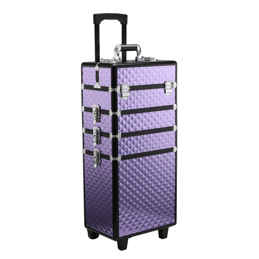 HOMCOM Professioneller Make-up-Trolley, Reise-Make-up-Koffer aus Aluminium, 2 Räder, Violett 33,5x23x76/95,5 cm   Aosom von HOMCOM