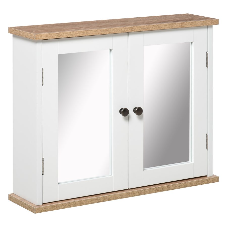 kleankin Wandspiegelschrank für Badezimmer 2 Ebenen mit 1 verstellbaren Regal und 2 Holztüren- Abm. 56B x 14T x 46H cm   Aosom von Kleankin