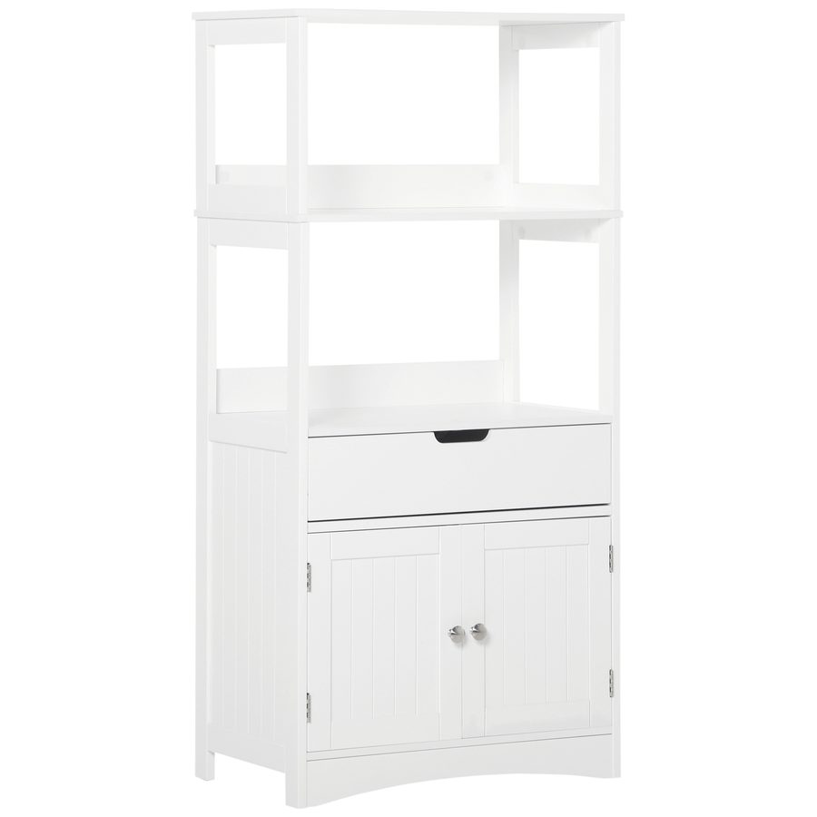 kleankin Badezimmer Midischrank Badezimmerschrank mit 2 offenen Regalen & Schublade, Unterschrank in Weiß 60 x 33 x 122,5 cm für modernes Bad   Aosom.de von Kleankin