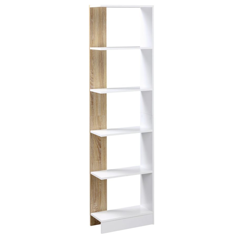 HOMCOM Standregal Bücherregal 5-stufiges Büroregal Lagerregal Aktenregal Küchenregal Spanplatte Eiche+Weiß 45 x 21 x 170 cm   Aosom von HOMCOM