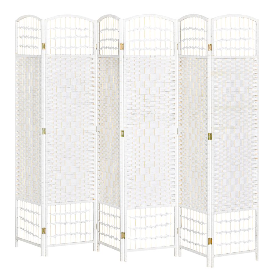HOMCOM Innenraum-Paravent mit 6 faltbaren Paneelen 242L x 170H cm Raumteiler aus Pappelholz Bambus Geflochtene Papierfasern Weiß Weizen   Aosom von HOMCOM