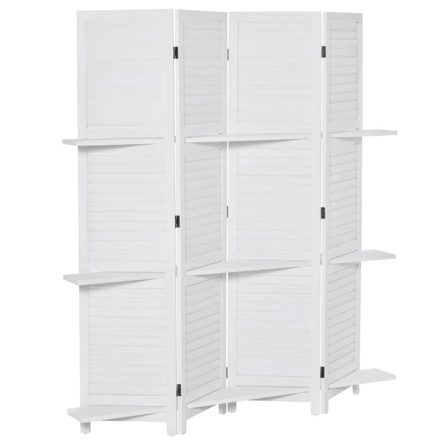 HOMCOM Innenraum-Paravent 4 Paneele 160L x 170H cm 3 Regale Faltbarer Raumteiler Jalousietüren Paulownia-Holz Weiß   Aosom von HOMCOM