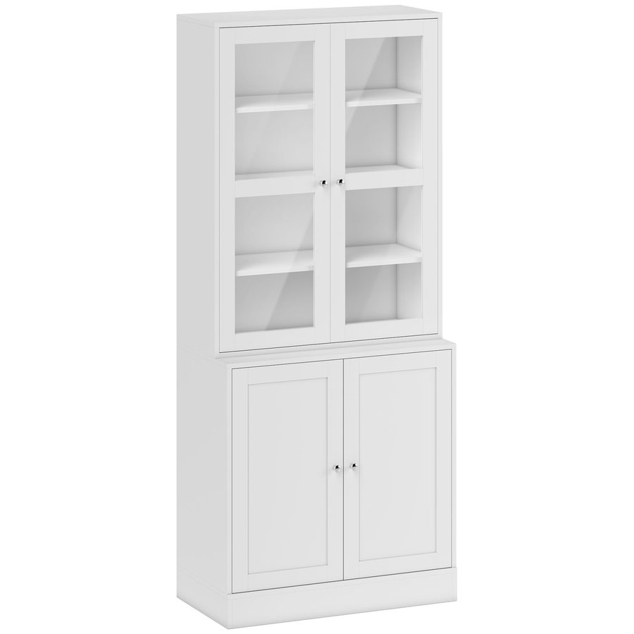 HOMCOM Bücherschrank 178,5 cm Hochschrank Vitrinenschrank mit Glastür 6 Fächern Küchenschrank für Wohnzimmer Büro Arbeitszimmer Küche Weiß   Aosom von HOMCOM