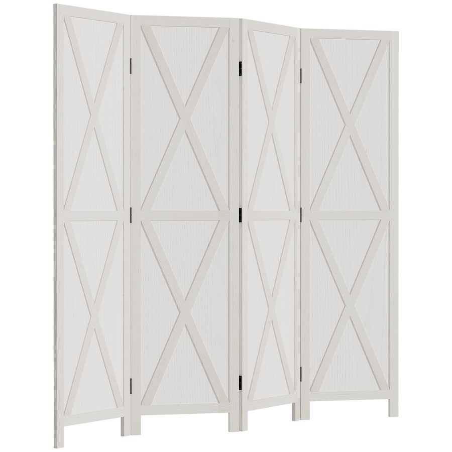 HOMCOM Innenraum-Paravent 4 Paneele 182L x 170H cm Landhausstil Chic - Raumteiler mit Kreuzgittern - Weißes Paulownia-Holz   Aosom von HOMCOM