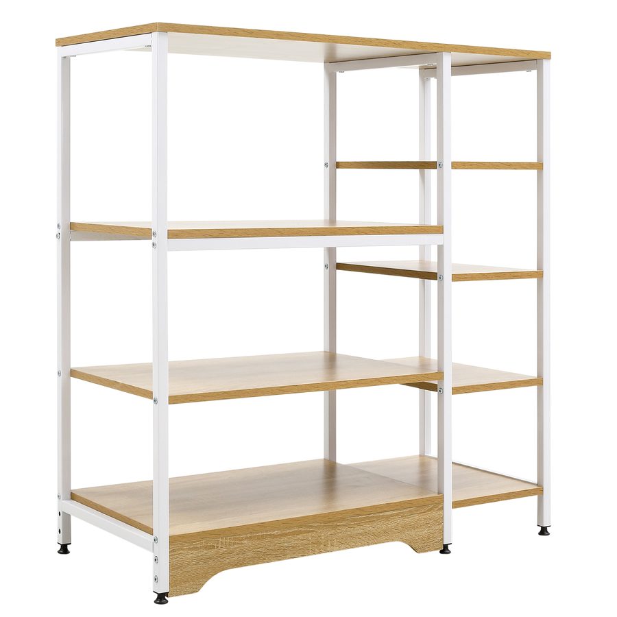 HOMCOM Küchenregal Standregal Lagerregal Eckregal mit 7 Einlegeböden rutschfesten Fußkappen Metallregal robust und stabil Metall MDF Stahl Weiß+Natur   Aosom von HOMCOM