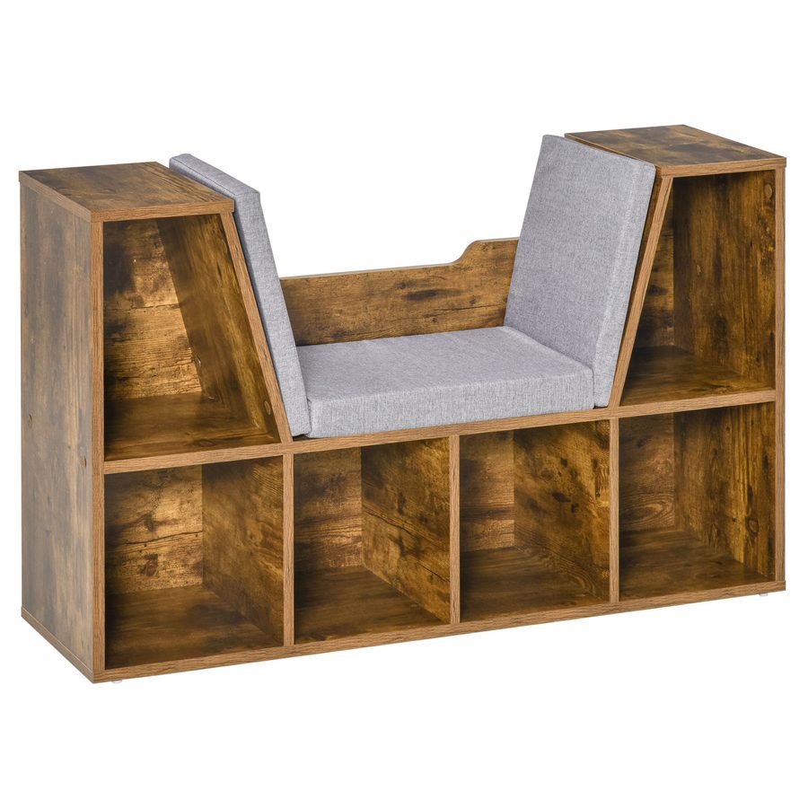 HOMCOM 2-in-1 Bücherbank mit Sitzkissen, Würfelregal mit 6 offenen Fächern und 2 Ebenen, Aufbewahrungsmöbel für Wohnzimmer, Schlafzimmer, Büro, 102 x 30 x 61 cm, Rustikbraun   Aosom von HOMCOM