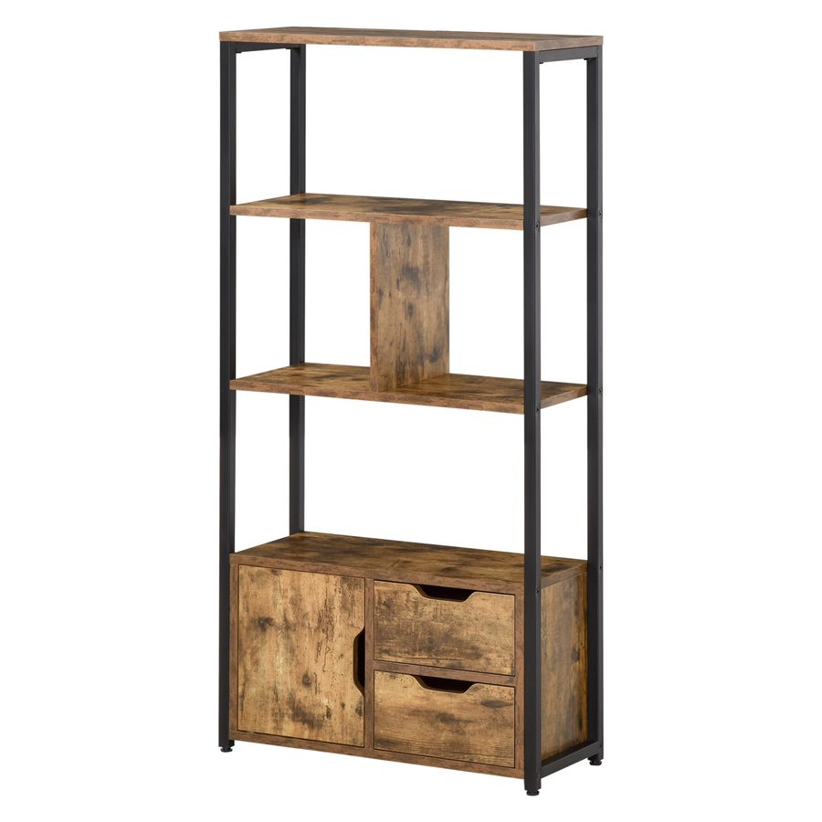 HOMCOM Industrielles Bücherregal 3 Regale Schranktür 2 Schubladen Partikelplatten Altholzoptik Stahl Schwarz   Aosom von HOMCOM