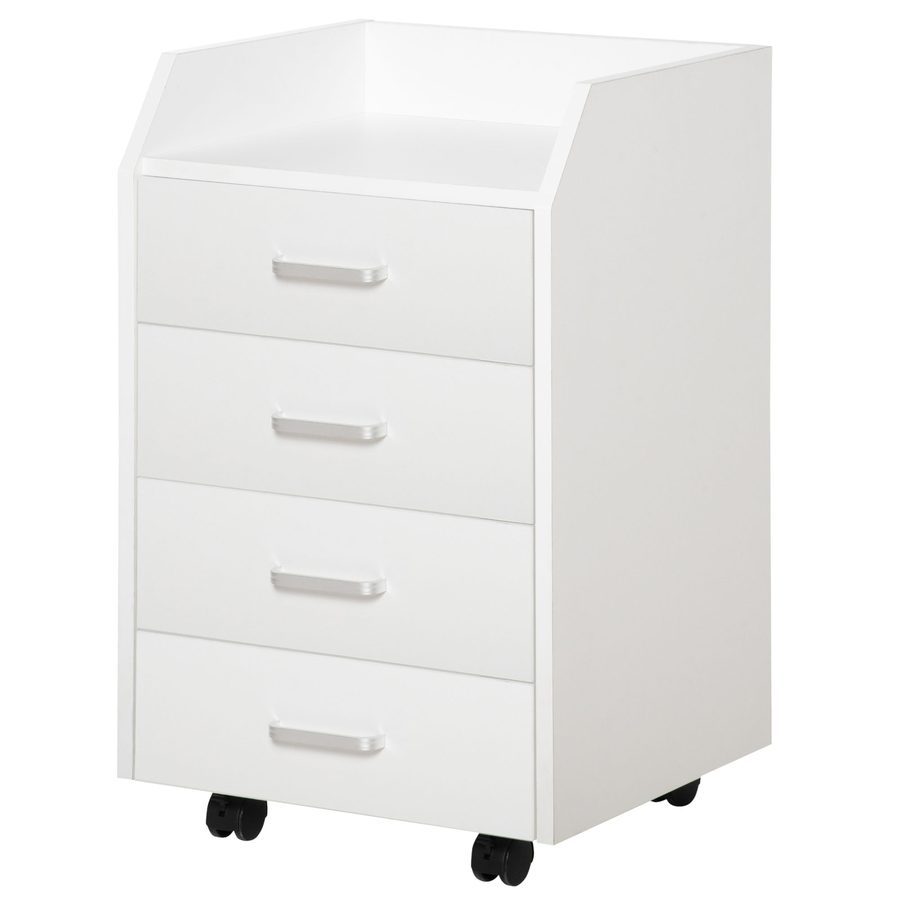 Vinsetto Bürocontainer Aufbewahrung auf Rollen 4 Schubladen MDF und Spanplatten dim. 40L x 36B x 65H cm weiß   Aosom von Vinsetto