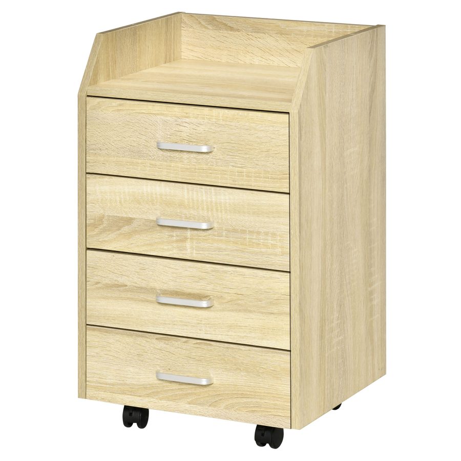 Vinsetto Rollcontainer Büro Aufbewahrung auf Rollen 4 Schubladen MDF und Spanplatten 40L x 36B x 65H cm natürlich   Aosom von Vinsetto
