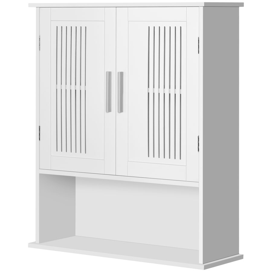kleankin Wandhängeschrank, Badezimmerschrank mit verstellbarem Regal, Doppeltür und offenes Regal, Badezimmermöbel, hängende Aufbewahrungseinheit, 60 x 20 x 70 cm, Weiß   Aosom von Kleankin