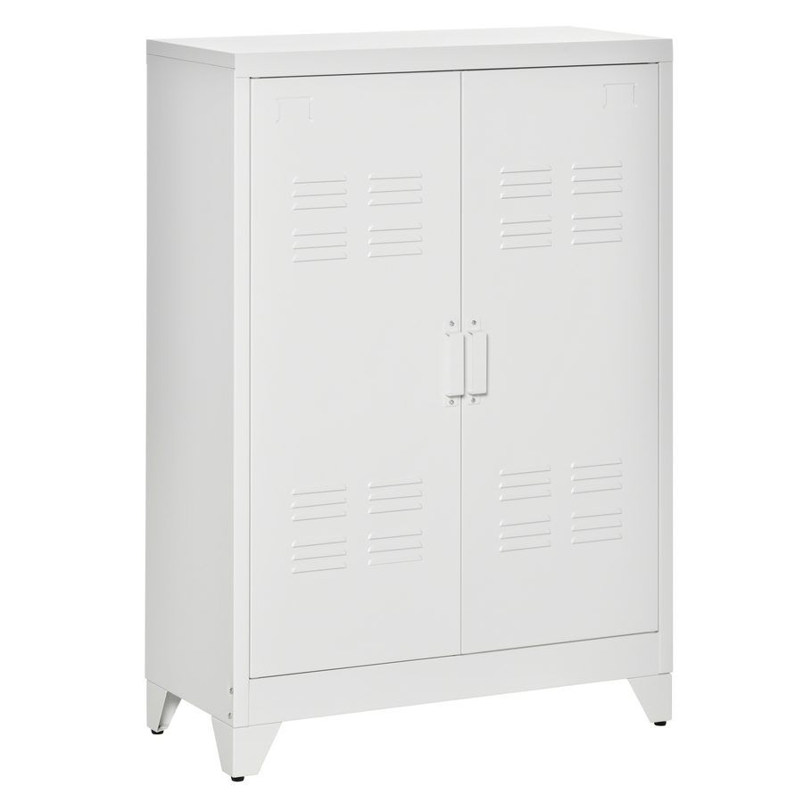 HOMCOM Aktenschrank Metallschrank Mehrzweckschrank mit magnetischer Lamellen-Doppeltür Verstellbarer Einlegeboden Büroschrank Aufbewahrungsschrank für Arbeitszimmer Wohnzimmer 75 x 33 x 110 cm Weiß   Aosom von HOMCOM