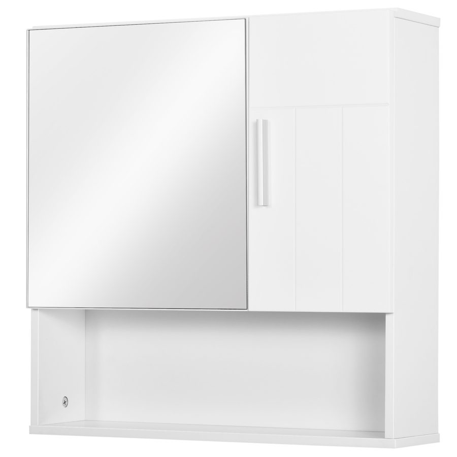 kleankin Wandspiegel-Badezimmerschrank mit Türen und verstellbarem Regal - Abmessungen 54L x 15,2B x 55,3H cm weiß   Aosom von Kleankin
