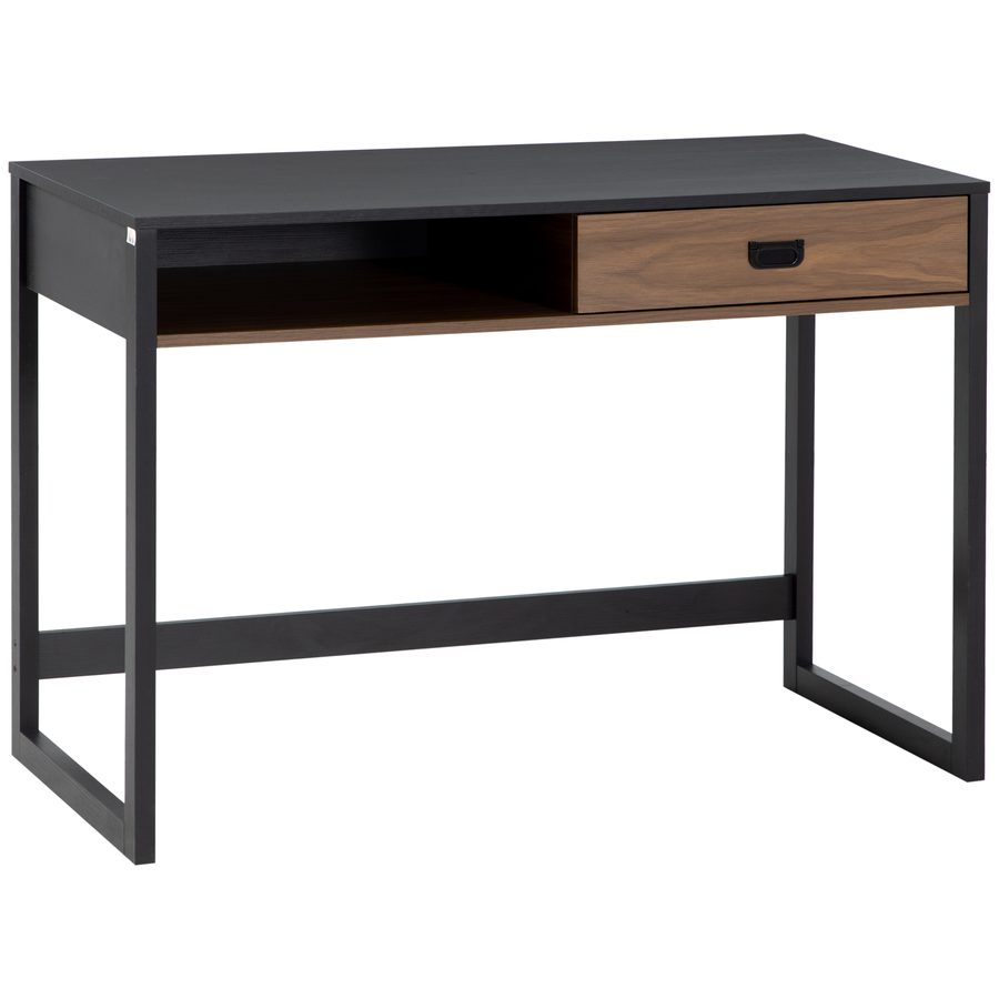 HOMCOM Schreibtisch Computertisch mit Schublade, Bürotisch mit Regal, Arbeitstisch im Industrie-Design, fürs Büro, Wohnzimmer, 110 x 50 x 76 cm, Walnuss   Aosom von HOMCOM