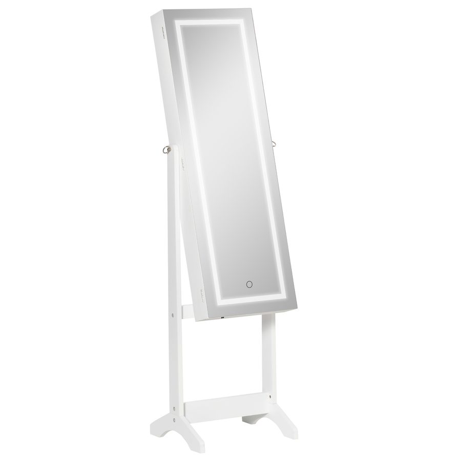 HOMCOM Schmuckschrank mit LED Spiegelschrank Schmuckorganizer Standspiegel Winkel verstellbar Weiß 46 x 36,5 x 151,5 cm   Aosom von HOMCOM
