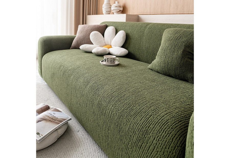 JASLIFE Sofahusse Stretch-Wellenstruktur, weich, elastisch und mit Befestigungsband