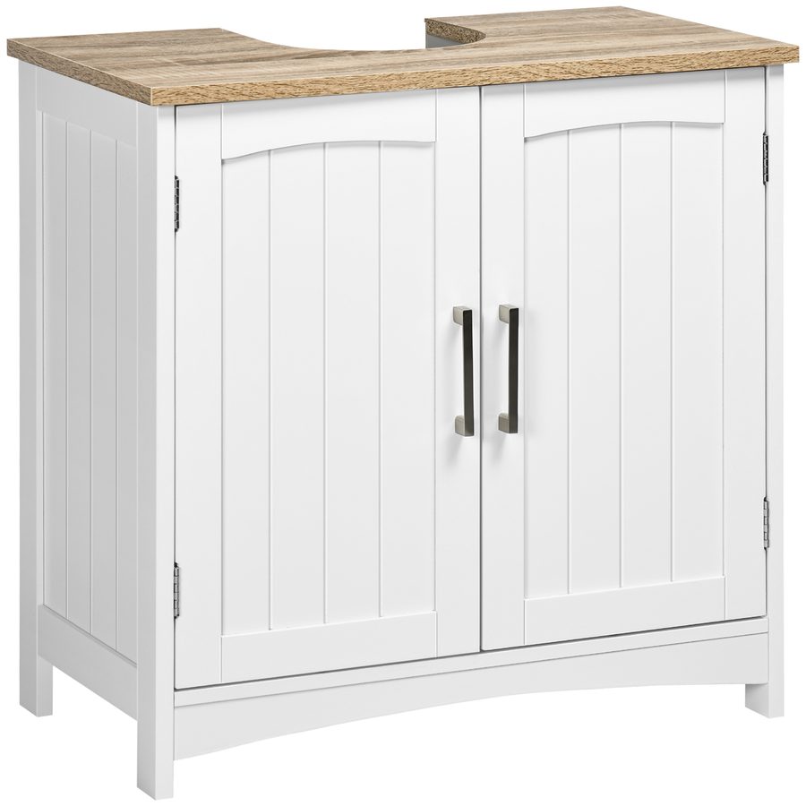 kleankin Unterschrank fürs Bad mit 2 Türen und verstellbarem Fach, platzsparender Unterschrank mit "U"-Ausschnitt, für Waschbecken mit und ohne Sockel, 60x33x60cm, Holz und Weiß   Aosom von Kleankin